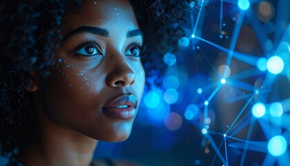 Focused Woman Contemplating Technology.