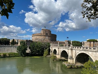 Castel Sant'Angelo and Ponte Sant'Angelo over the Tiber River in Rome
