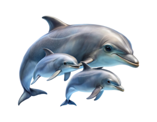 Family of dolphins swimming together elegant marine mammals gentle ocean creatures underwater scene