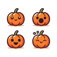 Halloween Pumpkins in Different Colors and Cute Faces, Perfect for Kids Illustration
