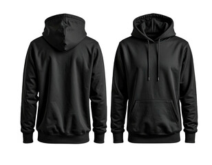 Front and back view of a black hoodie mockup
