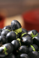 Fresh Black Beans with Green Bands Close-up Food Photography