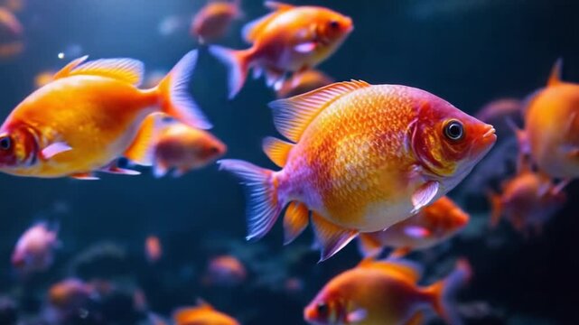 Goldfish Swimming in Aquarium - A Colorful Underwater World.