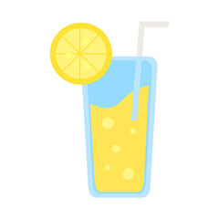 Refreshing Lemonade Drink With Slice Of Lemon And Straw On Transparent Background Simple Flat Design