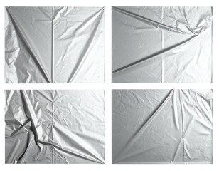 Four square images of crumpled plastic sheeting