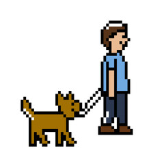 Man Walking Dog Pixel Art