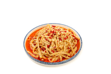 Spicy Sichuan Shredded Bamboo Shoots with Chili Oil in Traditional Chinese Bowl