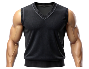 Dark-colored sleeveless knitted vest on a muscular male figure