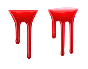 Two red dripping liquid blobs on a black background