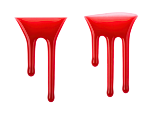 Two red dripping liquid blobs on a black background