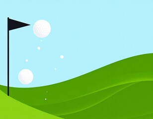 Green Oasis Golf: A visual ode to golf's allure, where golf balls soar towards a flagstick, set against the backdrop of vibrant rolling hills. a perfect blend of sport and serenity.