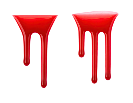 Two red dripping liquid blobs on a black background