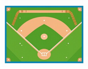 Baseball Field Illustration: Overhead view of a baseball field showcasing the layout, featuring the batter's box, pitching mound, and bases. Ideal for sports and game-related visuals.