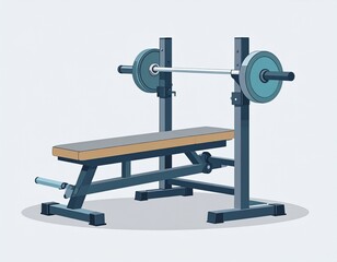 Gym Bench and Barbell: A sleek gym bench and barbell set, primed for a workout, symbolizes strength, discipline, and the pursuit of physical fitness.