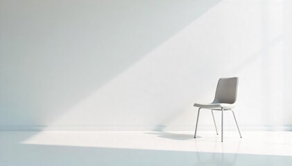 A single, empty chair sits in a brightly lit room, symbolizing isolation and solitude against a stark white backdrop The feeling of emptiness and aloneness is palpable , abstract, background