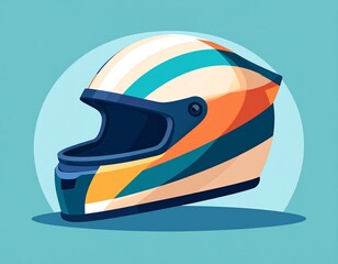 Helmet Design: An artistic representation of a sleek, colorful helmet. The design features a vibrant mix of stripes against a plain background. Capturing the spirit of speed, safety.