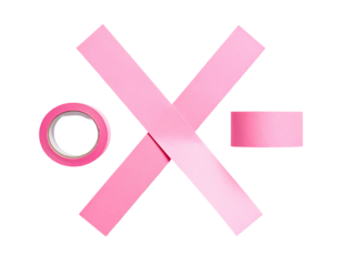 Pink adhesive tape in an X shape