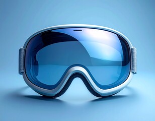 Cool Goggles: A close-up shot of a pair of cool ski goggles with a sleek silver frame and striking blue lenses. The goggles' design suggests adventure.