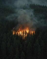 Forest Fire Devastation: Burning Trees and Smoke