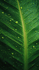 Banana Leaf with Raindrops Macro