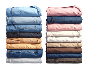 Stacks of folded pants in various colors