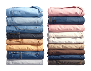 Stacks of folded pants in various colors