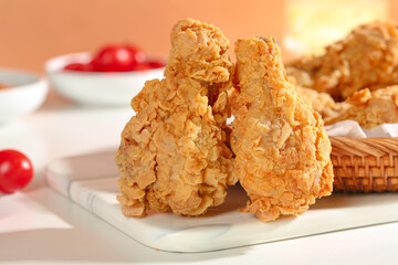 Crispy Fried Chicken Thighs with Golden Crust on White Plate - Korean Style Comfort Food