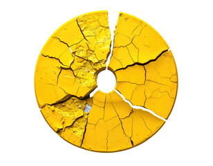 A cracked, yellow disc