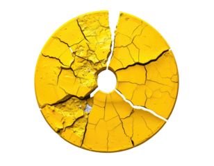 A cracked, yellow disc