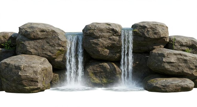 Center-Weighted Waterfall Stones with Silken Water in Stark White Space