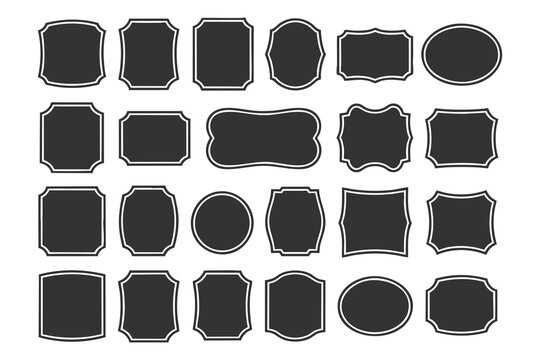 Collection of Vintage Label and Badge Frames, Assortment of Retro Black and White Borders, Set of Decorative Shaped Empty Labels, illustration, vector