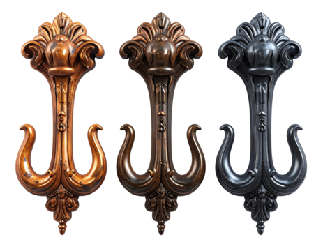 Ornate wall hooks in three colors