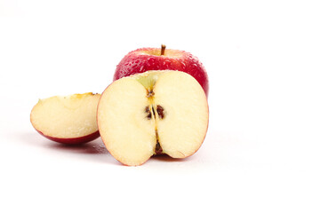 Fresh Red Apple Cut in Half Isolated on White Background