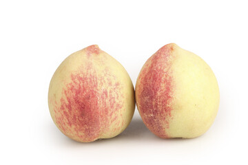 Fresh Ripe Peaches with Natural Red Blush Isolated on White Background - Organic Fruit Photography