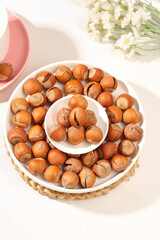 Fresh Hazelnuts in White Bowls - Healthy Natural Nuts Display