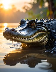 Obraz premium Alligator in water with a reflective surface