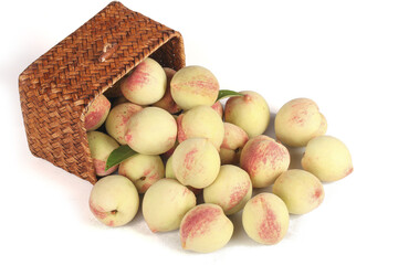 Fresh Peaches in Wicker Basket - Summer Fruit Harvest