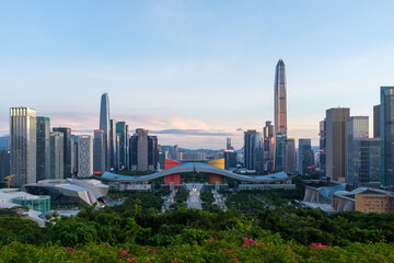 Fototapeta premium Evening Scenery of Civic Center, Futian District, Shenzhen, Guangdong ProvinceEvening Scenery of Civic Center, Futian District, Shenzhen, Guangdong Province