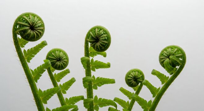 Young Unfurling Ferns Emerging with Delicate Spiral Tips