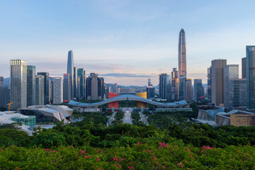 Fototapeta premium Evening Scenery of Civic Center, Futian District, Shenzhen, Guangdong ProvinceEvening Scenery of Civic Center, Futian District, Shenzhen, Guangdong Province