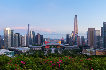 Obraz premium Evening Scenery of Civic Center, Futian District, Shenzhen, Guangdong ProvinceEvening Scenery of Civic Center, Futian District, Shenzhen, Guangdong Province