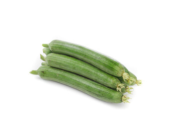 Fresh Long Green Loofahs from Shouguang Farmers Ready for Harvest and Picking on White Background