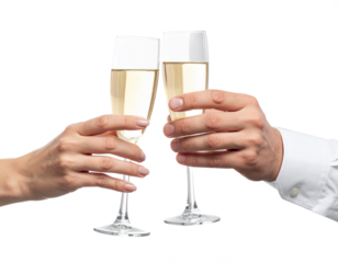 Couple making champagne toast celebrating party on transparent background