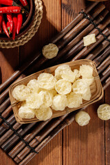 Dried Lotus Root Slices in Bamboo Basket Traditional Asian Vegetable Ingredient Food Photography