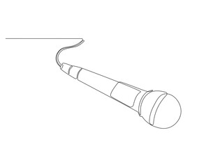 Wired microphone continuous line. Continuous one line drawing of mic. Singing equipment concept. Single line drawing