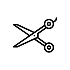 Simple Line Art Icon of Open Scissors With Rounded Handles And Sharp Blades Against A Transparent Background