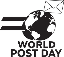 World Post Day vector in black and white with globe, envelope, and motion lines for global communication themes