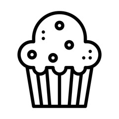 Simple Outline Icon of a Muffin with Sprinkles on a Transparent Background