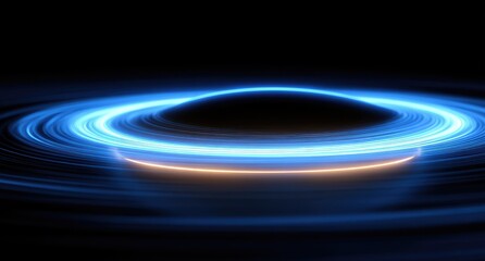 Luminous Blue Energy Ring Orbiting a Black Hole in Space.