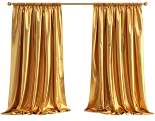 Gold drapes hanging from a gold rod